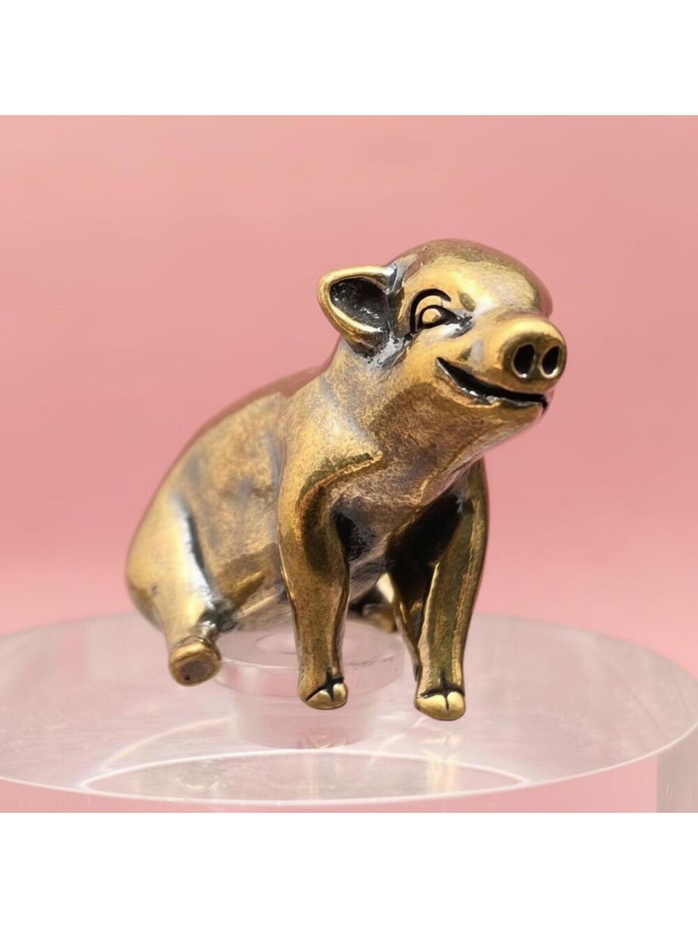 Brass Sitting Pig Figurine Mini Baby